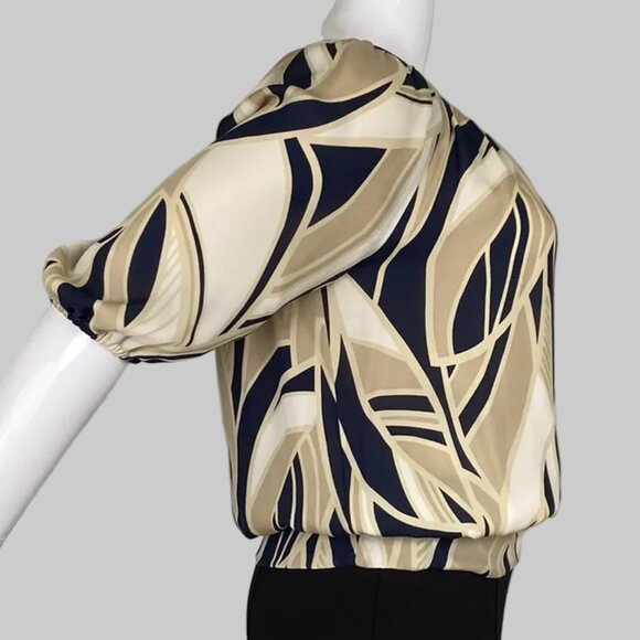 100% silk navy and taupe Anne Klein petite blouse - Picture 3 of 7